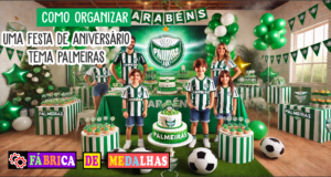 Como Organizar uma Festa de Aniversário Tema Palmeiras: Dicas, Decoração e Ideias Incríveis "Festa de aniversário temática do Palmeiras com decoração verde e branca, bolo personalizado, crianças e adultos com camisas do time, balões e mesa decorada com símbolos do clube."
