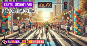 Como Organizar uma Corrida de Rua Incrível: Guia Completo Passo a Passo Corredores participando de uma corrida de rua em uma avenida urbana, com público aplaudindo, banners coloridos e voluntários distribuindo água, em uma manhã ensolarada.