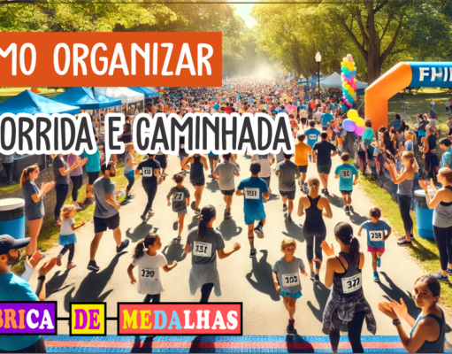 Como Organizar uma Corrida e Caminhada de Sucesso: Guia Completo Passo a Passo "Evento de corrida e caminhada ao ar livre com participantes de diferentes idades, largada marcada por arco inflável, bandeiras coloridas e voluntários distribuindo água em um ambiente ensolarado e festivo."