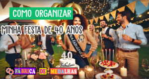 Como Organizar uma Festa de 40 Anos Inesquecível: Guia Completo para Brilhar! Mulher sorridente comemorando seus 40 anos em uma festa ao ar livre com amigos, balões dourados, luzes decorativas e bolo de aniversário.