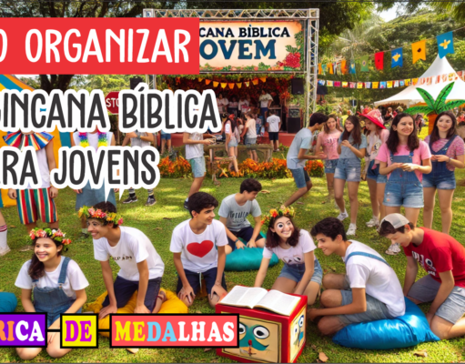 Como Organizar uma Gincana Bíblica para Jovens: Guia Completo com Ideias Criativas "Jovens participando de gincana bíblica ao ar livre com provas bíblicas, desafios físicos e premiação com medalhas personalizadas"