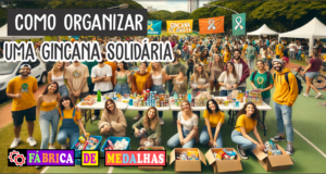 Como Organizar uma Gincana Solidária: Guia Completo para Engajar e Ajudar “Pessoas participando de uma gincana solidária em parque ao ar livre, realizando desafios e arrecadando doações com clima alegre e colaborativo.”