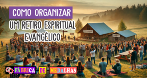 Como Organizar um Retiro Espiritual Evangélico Inesquecível: Guia Completo Grupo de pessoas adorando em um retiro espiritual evangélico ao ar livre, ao nascer do sol, com cabanas rústicas, cruz de madeira e árvores ao fundo.