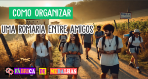 Como Organizar uma Romaria Entre Amigos: Guia Completo e Espiritual Grupo de amigos caminhando em uma romaria ao amanhecer por uma estrada rural cercada pela natureza, com uma capela ao fundo e luz suave do sol iluminando o trajeto.